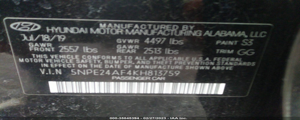 5NPE24AF4KH81375 2019 HYUNDAI SONATA photo no. 9