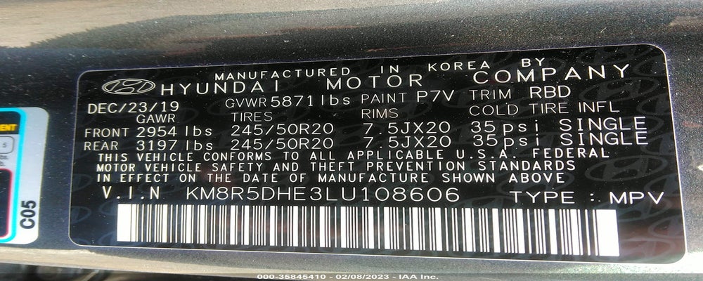 KM8R5DHE3LU108606 2020 HYUNDAI PALISADE photo no. 9