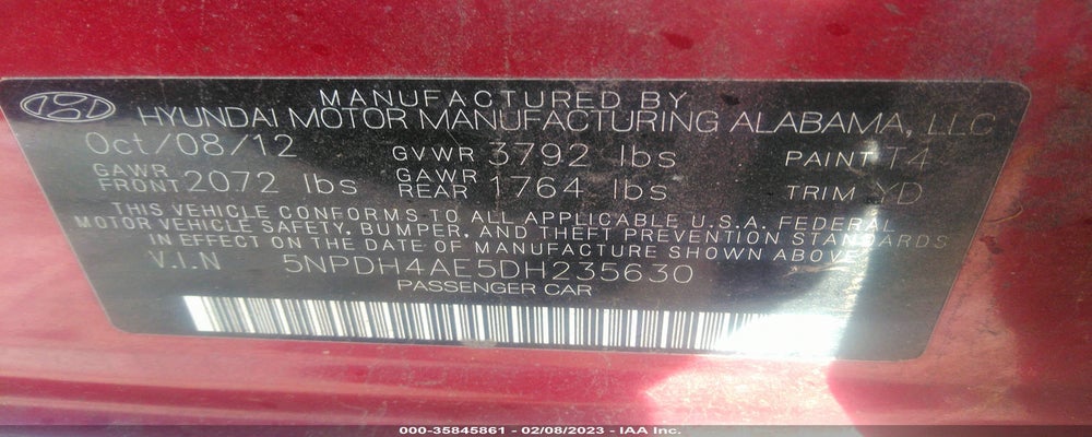 5NPDH4AE5DH235630 2013 HYUNDAI ELANTRA photo no. 9