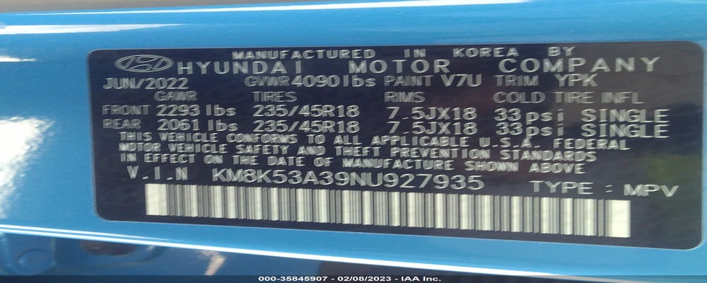 KM8K53A39NU927935 2022 HYUNDAI KONA photo no. 9