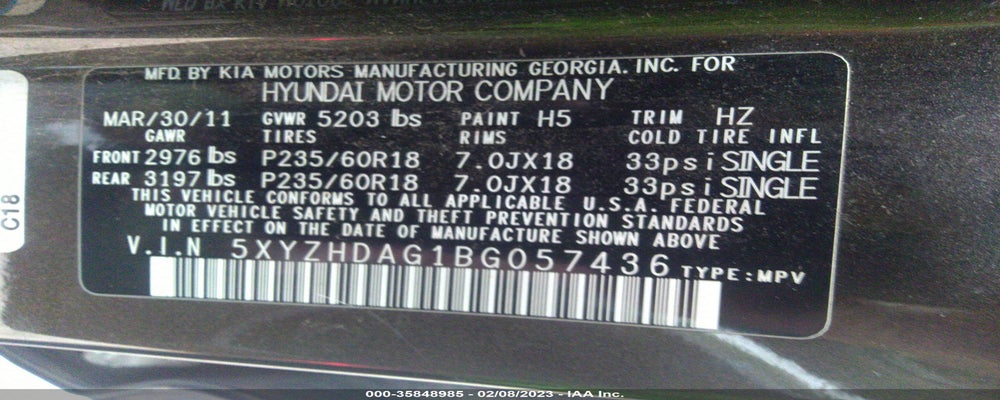 5XYZHDAG1BG057436 2011 HYUNDAI SANTA FE photo no. 9