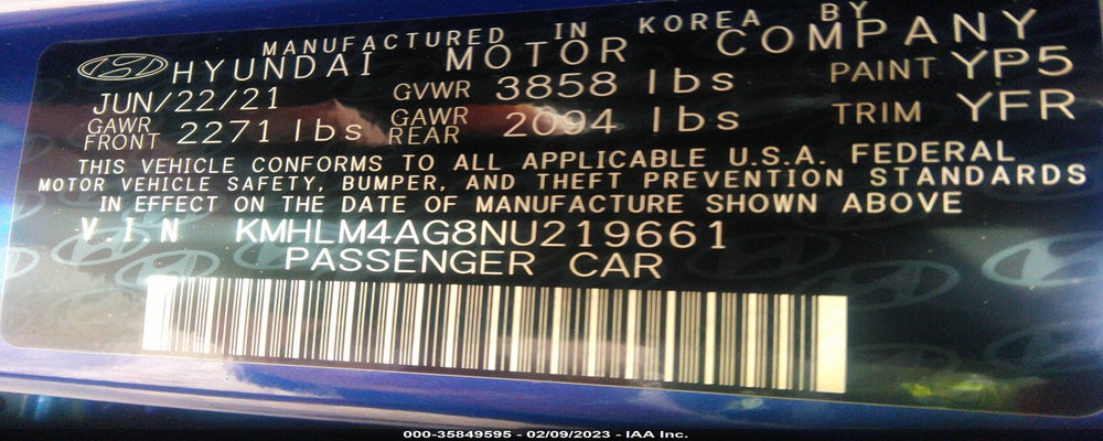 KMHLM4AG8NU219661 2022 HYUNDAI ELANTRA photo no. 9