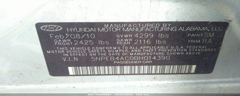5NPEB4AC0BH014390 2011 HYUNDAI SONATA photo no. 9