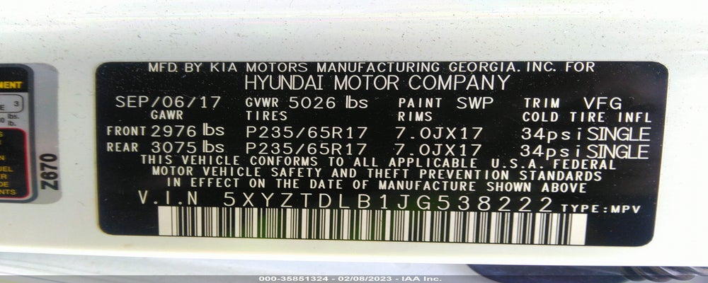 5XYZTDLB1JG538222 2018 HYUNDAI SANTA FE SPORT photo no. 9