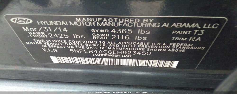 5NPEB4AC6EH923450 2014 HYUNDAI SONATA photo no. 9