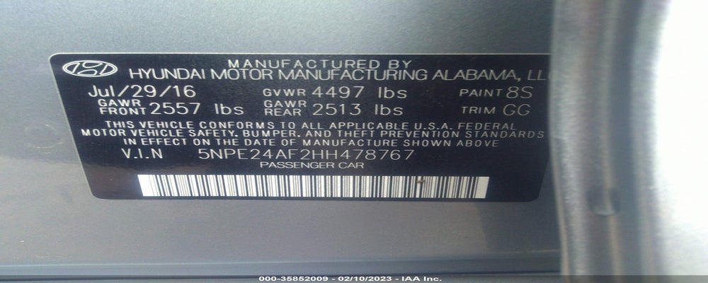 5NPE24AF2HH478767 2017 HYUNDAI SONATA photo no. 9