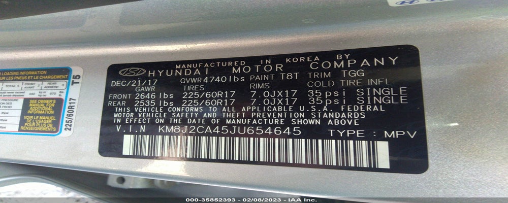 KM8J2CA45JU654645 2018 HYUNDAI TUCSON photo no. 9