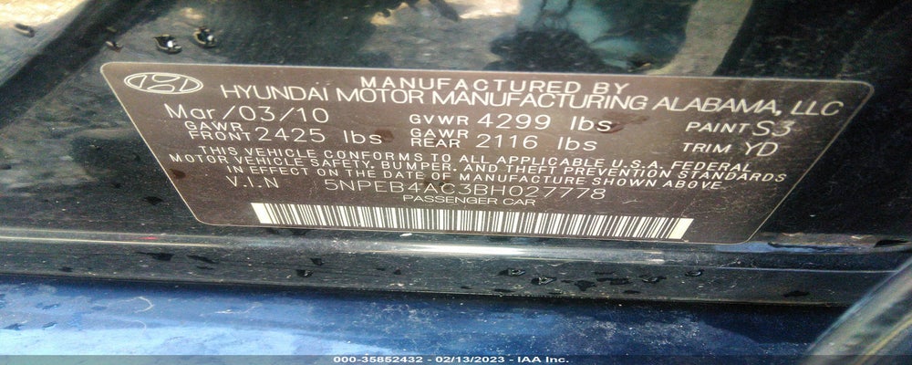 5NPEB4AC3BH027778 2011 HYUNDAI SONATA photo no. 9