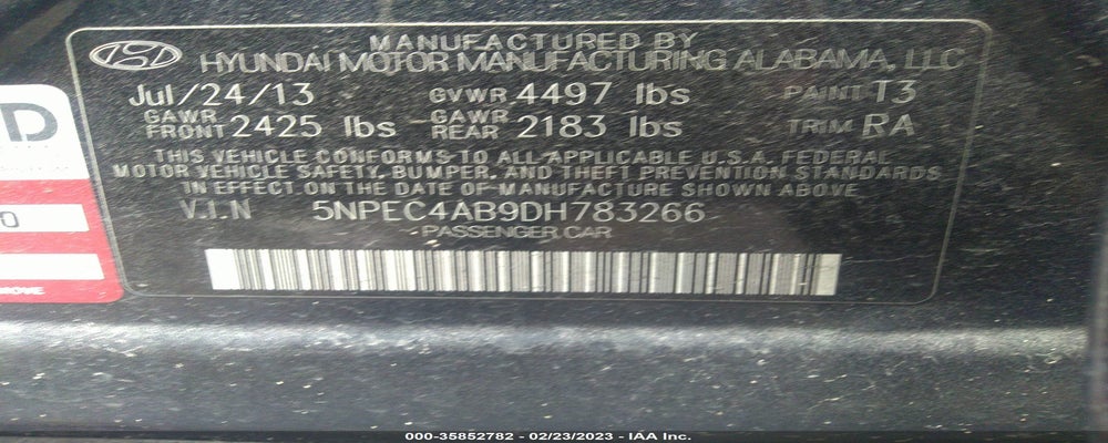 5NPEC4AB9DH783266 2013 HYUNDAI SONATA photo no. 9