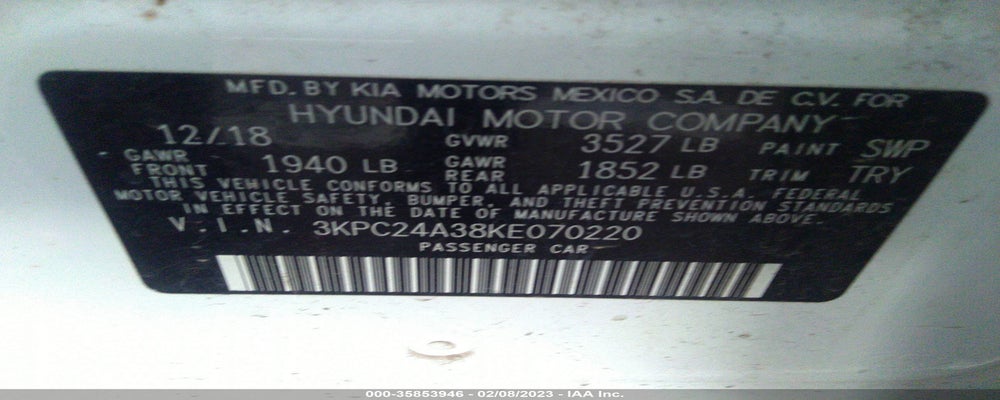 3KPC24A38KE070220 2019 HYUNDAI ACCENT photo no. 9