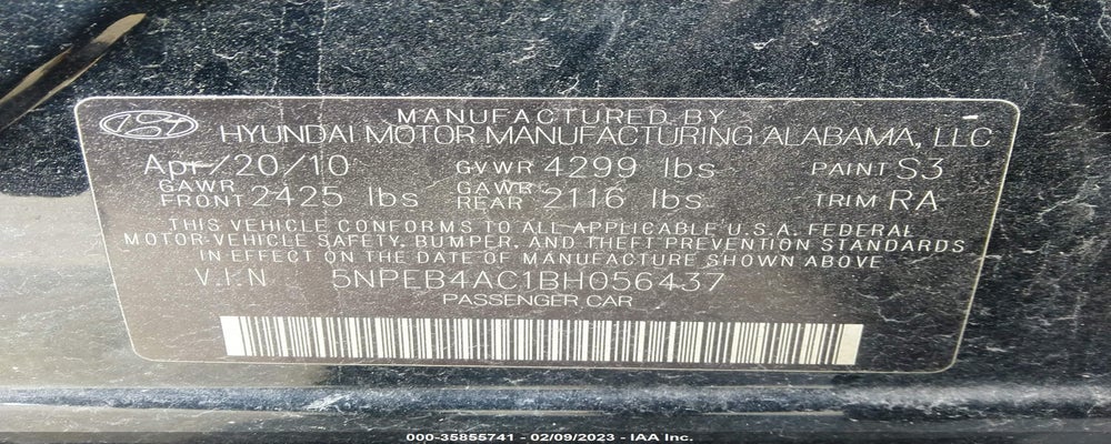 5NPEB4AC1BH056437 2011 HYUNDAI SONATA photo no. 9