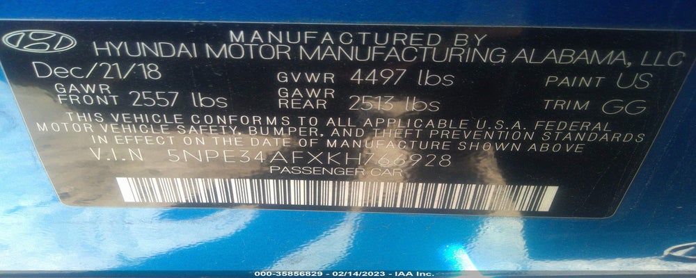 5NPE34AFXKH766928 2019 HYUNDAI SONATA photo no. 9
