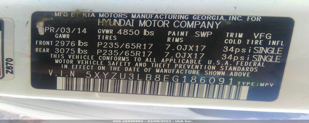 5XYZU3LB8EG186091 2014 HYUNDAI SANTA FE SPORT photo no. 9