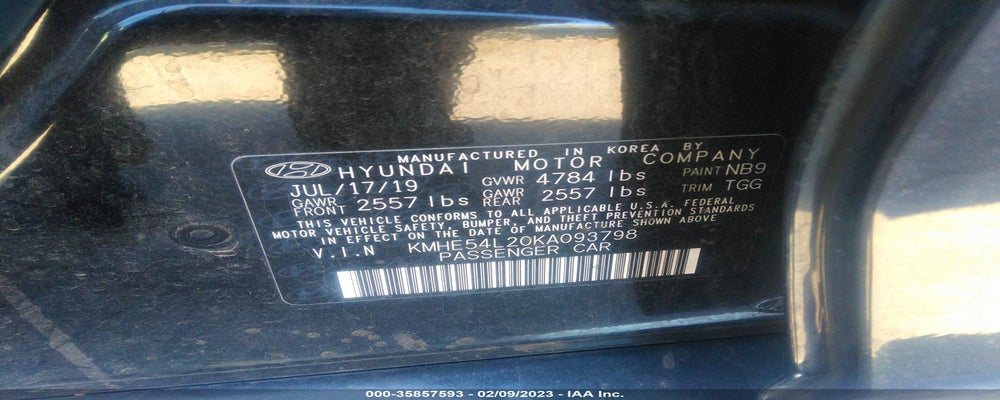 KMHE54L20KA093798 2019 HYUNDAI SONATA PLUG-IN HYBRID photo no. 9