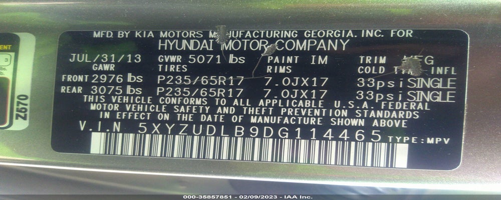 5XYZUDLB9DG114465 2013 HYUNDAI SANTA FE SPORT photo no. 9
