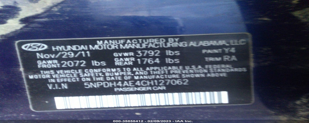 5NPDH4AE4CH127062 2012 HYUNDAI ELANTRA photo no. 9