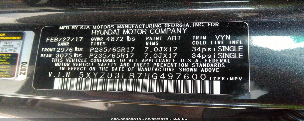 5XYZU3LB7HG497600 2017 HYUNDAI SANTA FE SPORT photo no. 9