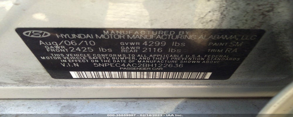 5NPEC4AC2BH122636 2011 HYUNDAI SONATA photo no. 9