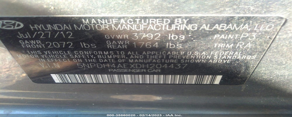 5NPDH4AEXDH204437 2013 HYUNDAI ELANTRA photo no. 9