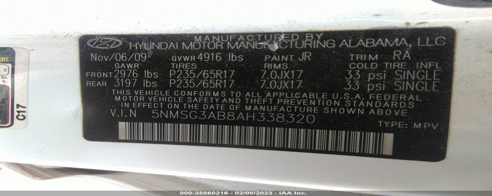 5NMSG3AB8AH338320 2010 HYUNDAI SANTA FE photo no. 9