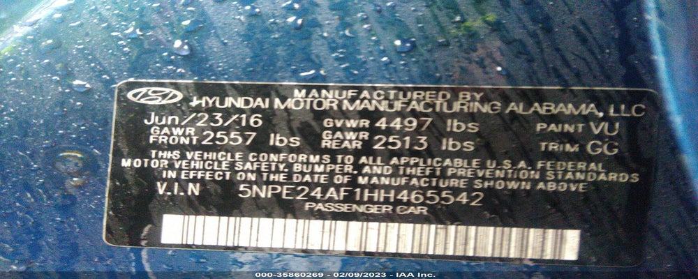 5NPE24AF1HH465542 2017 HYUNDAI SONATA photo no. 9