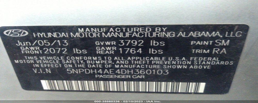 5NPDH4AE4DH360103 2013 HYUNDAI ELANTRA photo no. 9