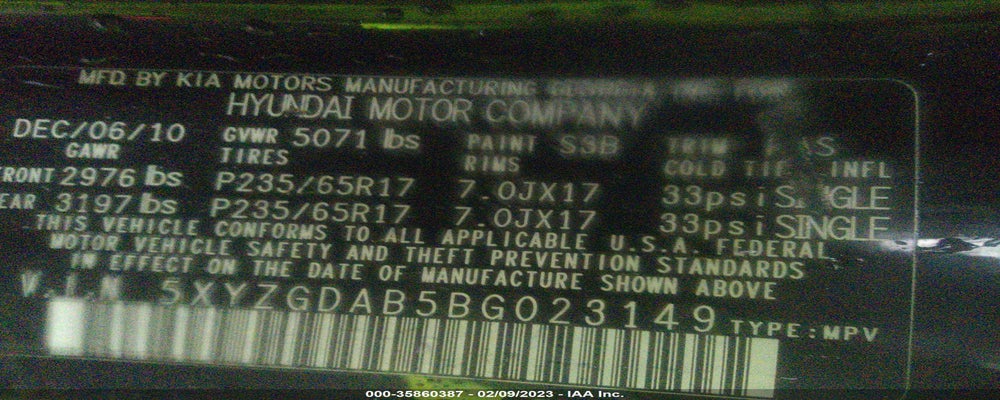 5XYZGDAB5BG023149 2011 HYUNDAI SANTA FE photo no. 9