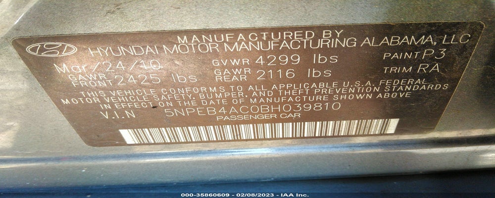 5NPEB4AC0BH039810 2011 HYUNDAI SONATA photo no. 9