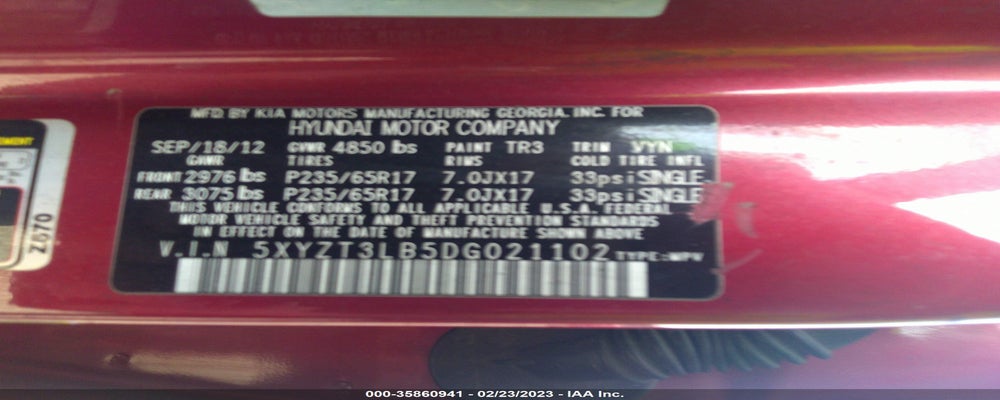 5XYZT3LB5DG021102 2013 HYUNDAI SANTA FE photo no. 9