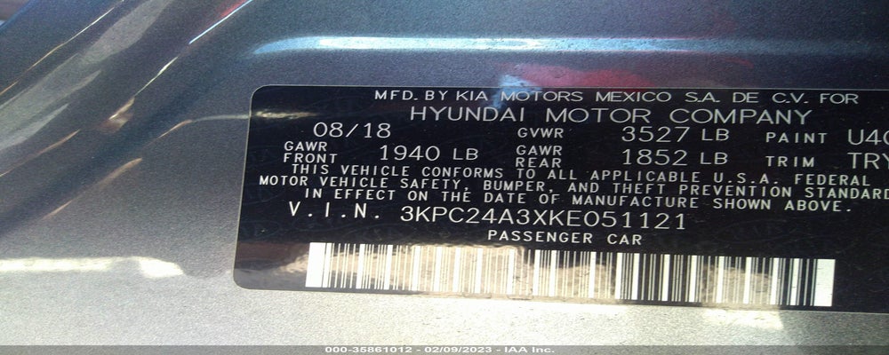 3KPC24A3XKE051121 2019 HYUNDAI ACCENT photo no. 9