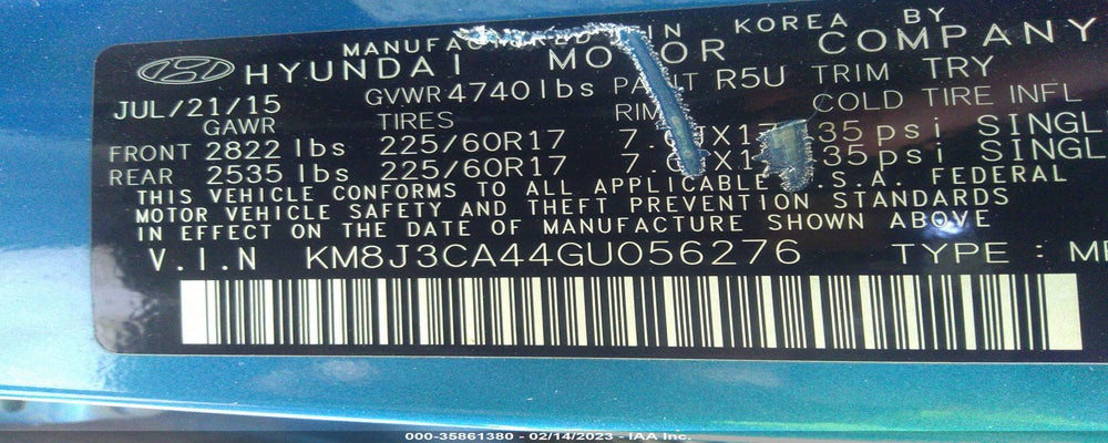KM8J3CA44GU056276 2016 HYUNDAI TUCSON photo no. 9
