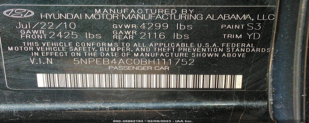 5NPEB4AC0BH111752 2011 HYUNDAI SONATA photo no. 9
