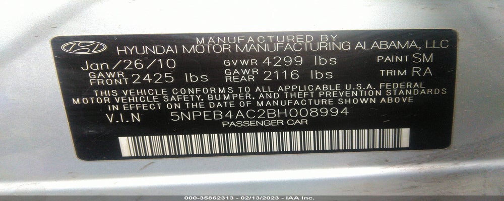 5NPEB4AC2BH008994 2011 HYUNDAI SONATA photo no. 9