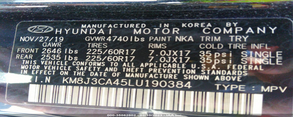 KM8J3CA45LU190384 2020 HYUNDAI TUCSON photo no. 9
