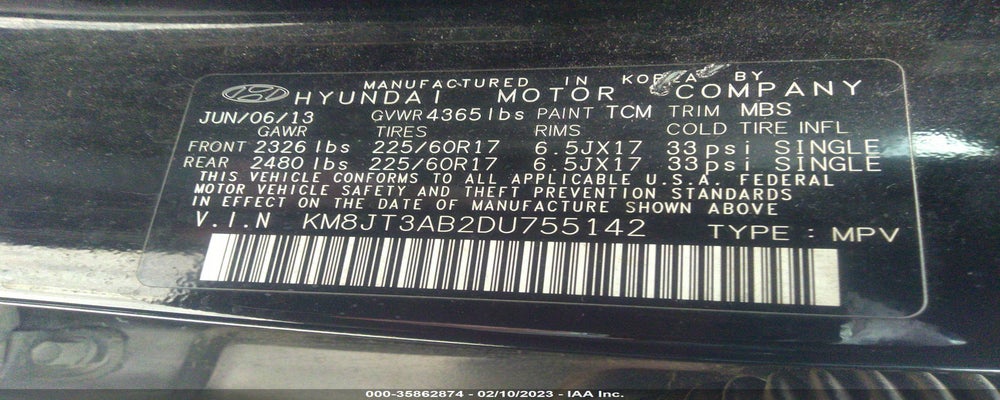 KM8JT3AB2DU755142 2013 HYUNDAI TUCSON photo no. 9