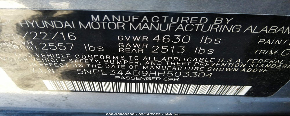 5NPE34AB9HH503304 2017 HYUNDAI SONATA photo no. 9