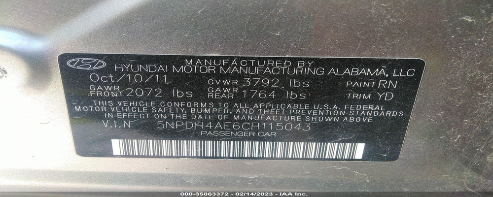 5NPDH4AE6CH115043 2012 HYUNDAI ELANTRA photo no. 9