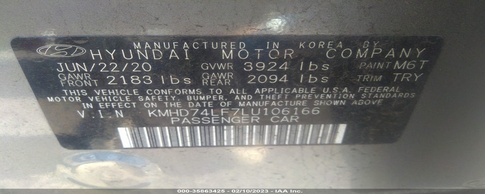 KMHD74LF7LU106166 2020 HYUNDAI ELANTRA photo no. 9