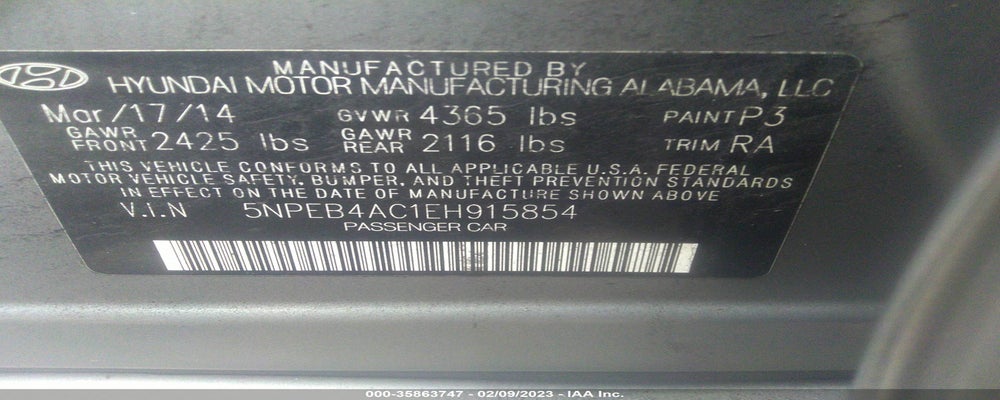 5NPEB4AC1EH915854 2014 HYUNDAI SONATA photo no. 9