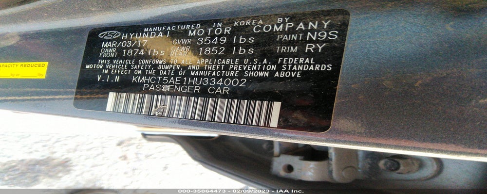 KMHCT5AE1HU334002 2017 HYUNDAI ACCENT photo no. 9