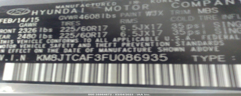 KM8JTCAF3FU086935 2015 HYUNDAI TUCSON photo no. 9
