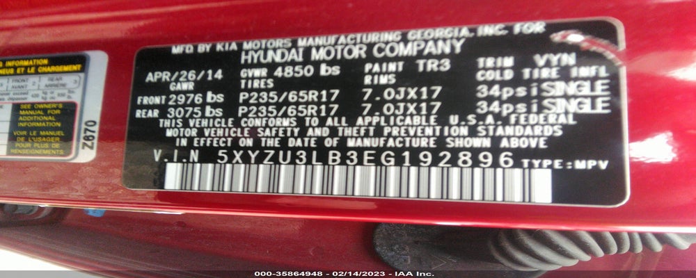 5XYZU3LB3EG192896 2014 HYUNDAI SANTA FE SPORT photo no. 9
