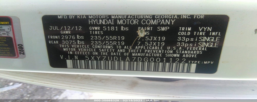 5XYZUDLA7DG001122 2013 HYUNDAI SANTA FE photo no. 9