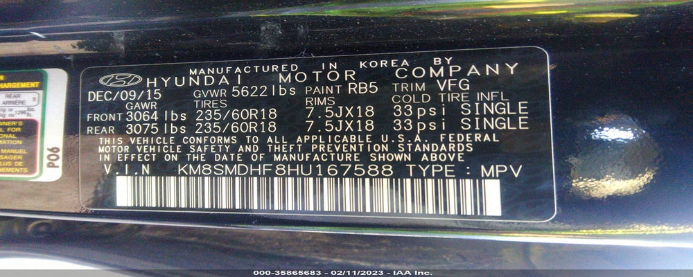 KM8SMDHF8HU167588 2017 HYUNDAI SANTA FE photo no. 9