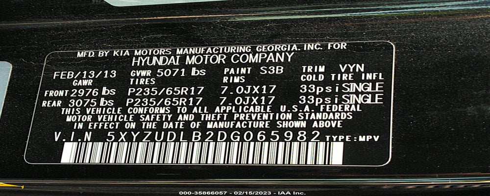 5XYZUDLB2DG065982 2013 HYUNDAI SANTA FE photo no. 9