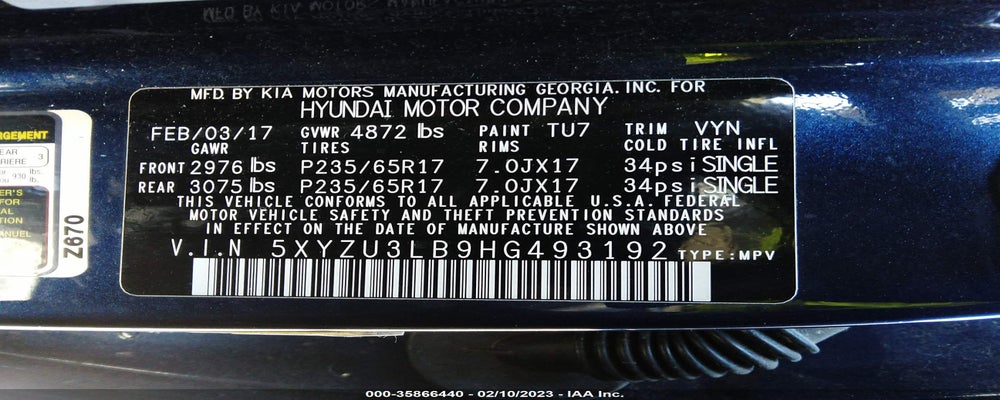 5XYZU3LB9HG493192 2017 HYUNDAI SANTA FE SPORT photo no. 9