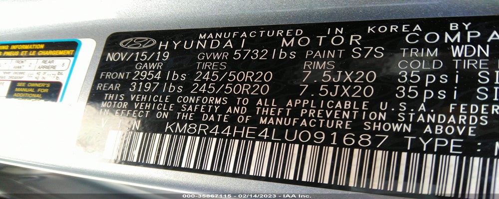 KM8R44HE4LU091687 2020 HYUNDAI PALISADE photo no. 9