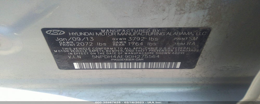 5NPDH4AE9DH275564 2013 HYUNDAI ELANTRA photo no. 9