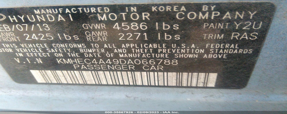 KMHEC4A49DA066788 2013 HYUNDAI SONATA HYBRID photo no. 9