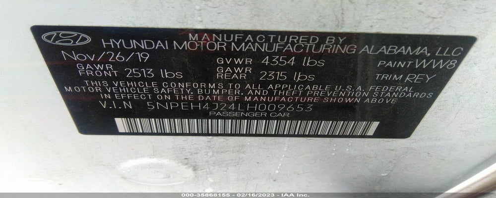 5NPEH4J24LH009653 2020 HYUNDAI SONATA photo no. 9